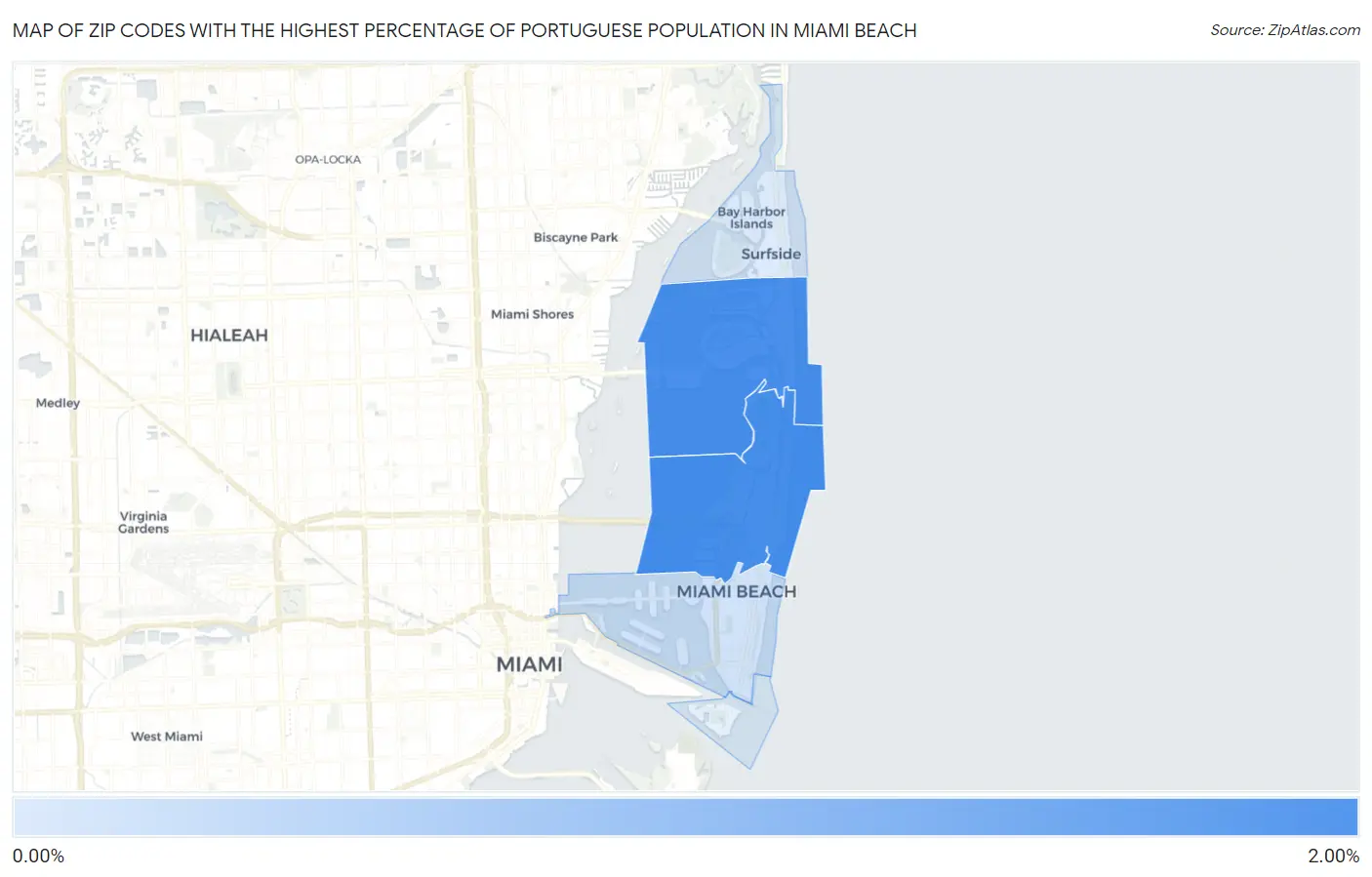 Zip Codes with the Highest Percentage of Portuguese Population in Miami Beach Map
