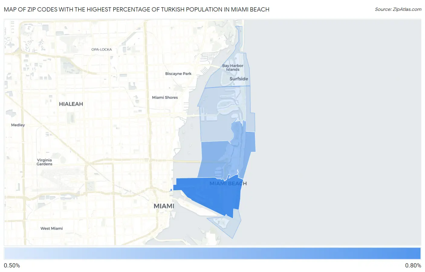 Zip Codes with the Highest Percentage of Turkish Population in Miami Beach Map