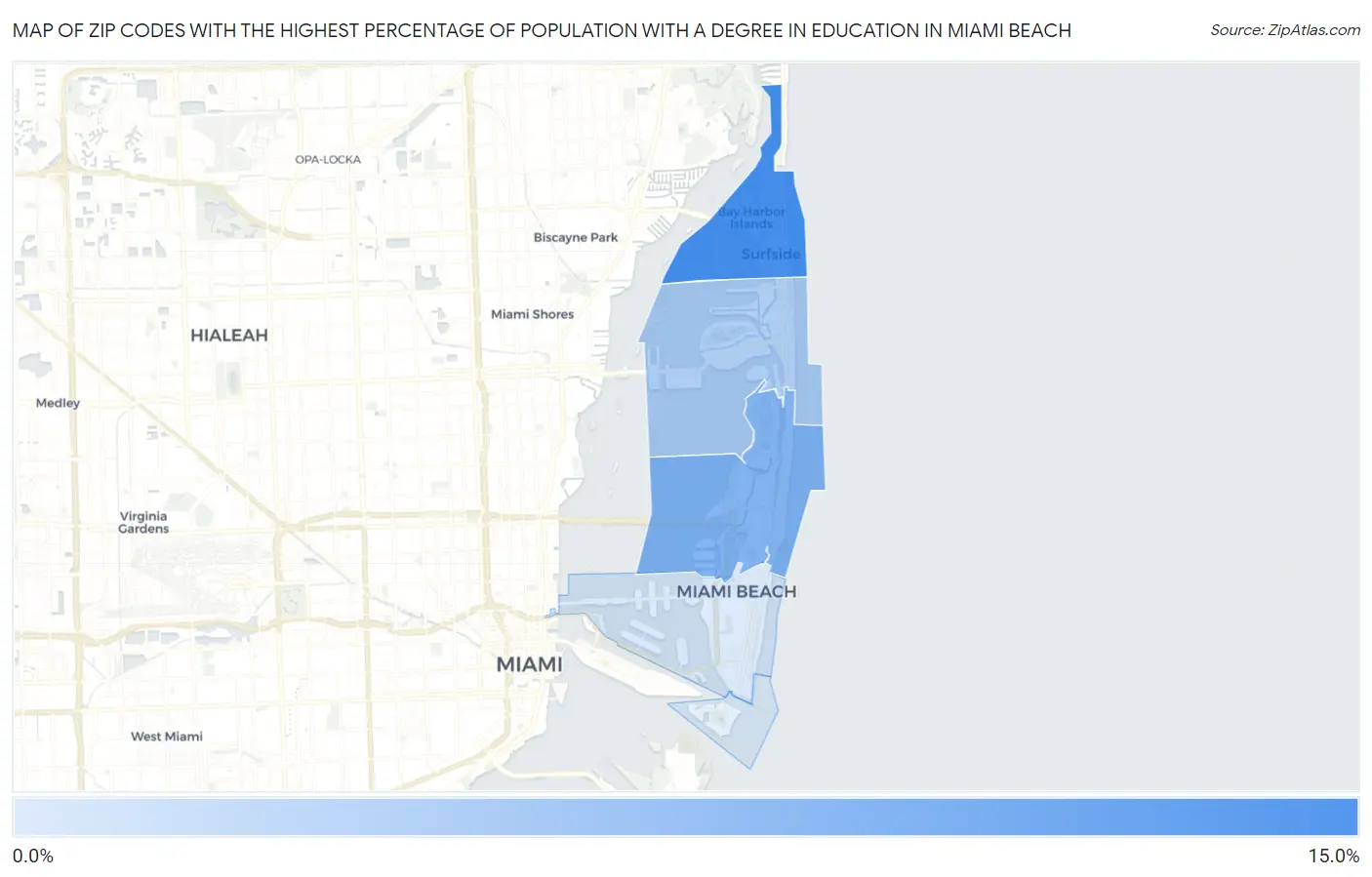 Zip Codes with the Highest Percentage of Population with a Degree in Education in Miami Beach Map