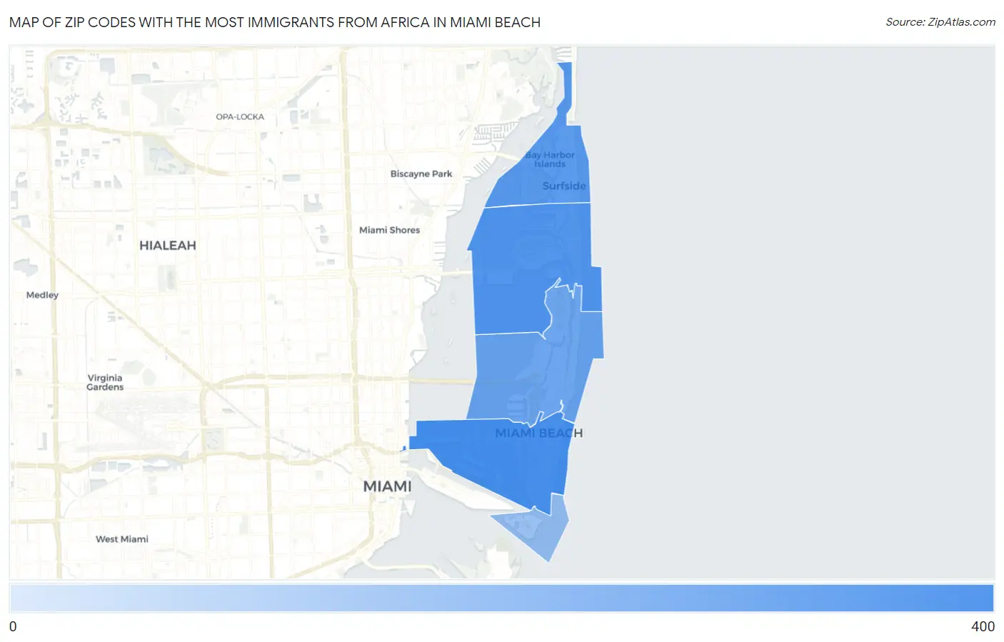 Zip Codes with the Most Immigrants from Africa in Miami Beach Map
