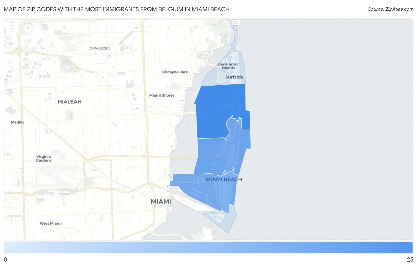 Zip Codes with the Most Immigrants from Belgium in Miami Beach Map