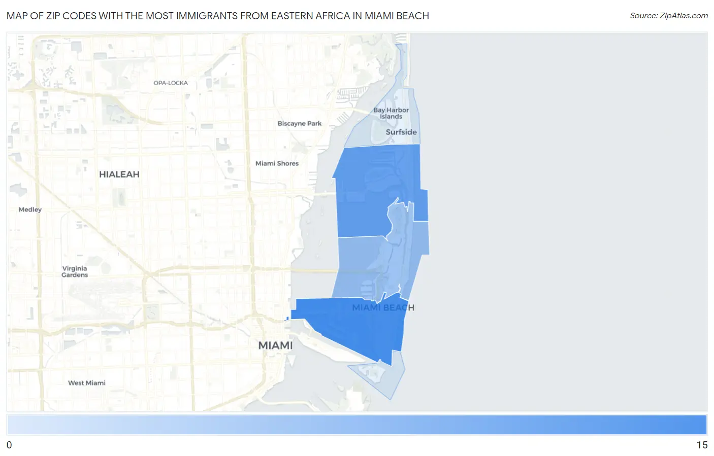Zip Codes with the Most Immigrants from Eastern Africa in Miami Beach Map