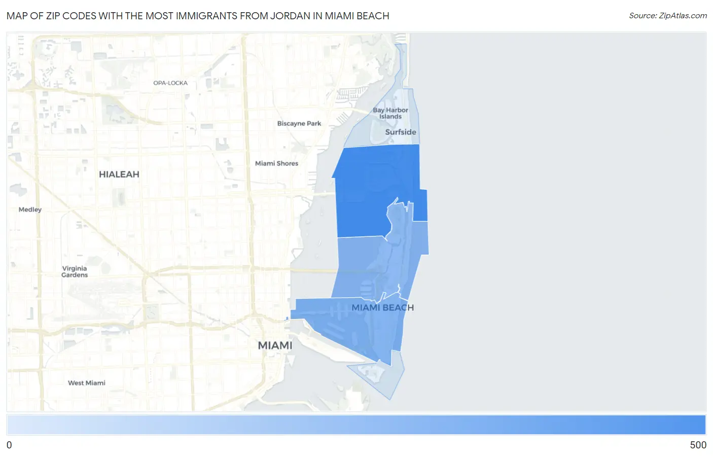 Zip Codes with the Most Immigrants from Jordan in Miami Beach Map
