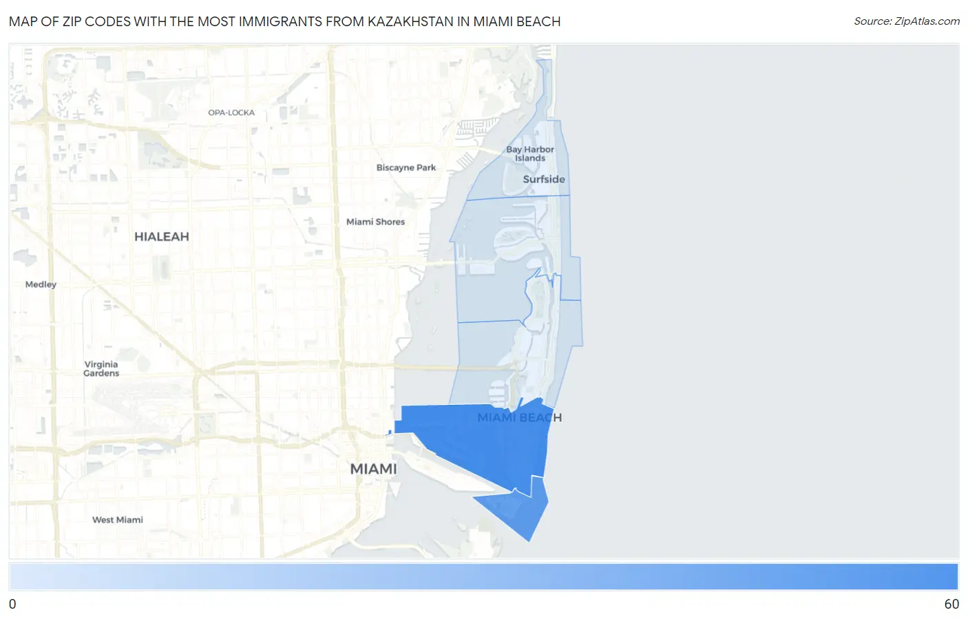 Zip Codes with the Most Immigrants from Kazakhstan in Miami Beach Map