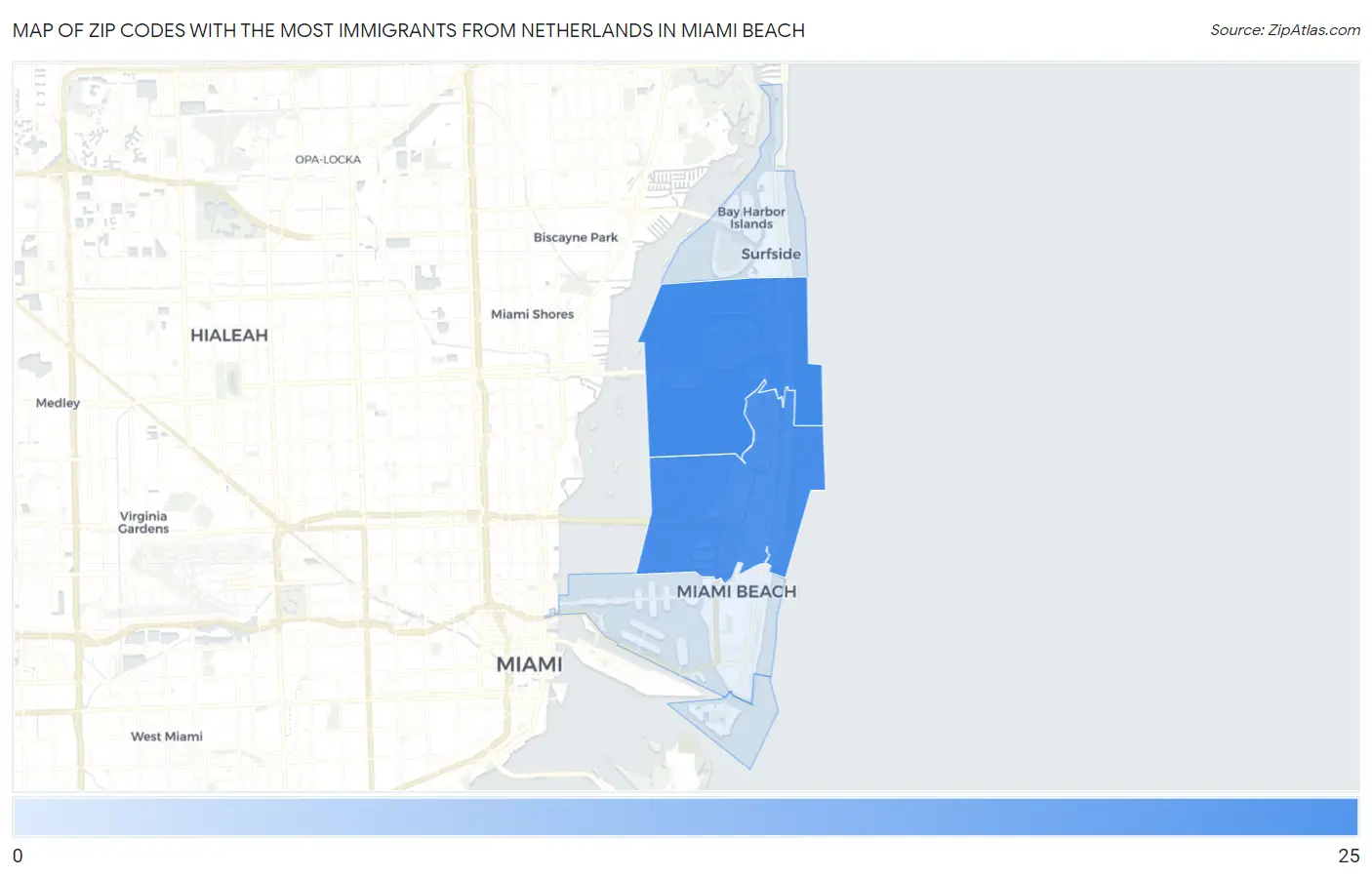 Zip Codes with the Most Immigrants from Netherlands in Miami Beach Map