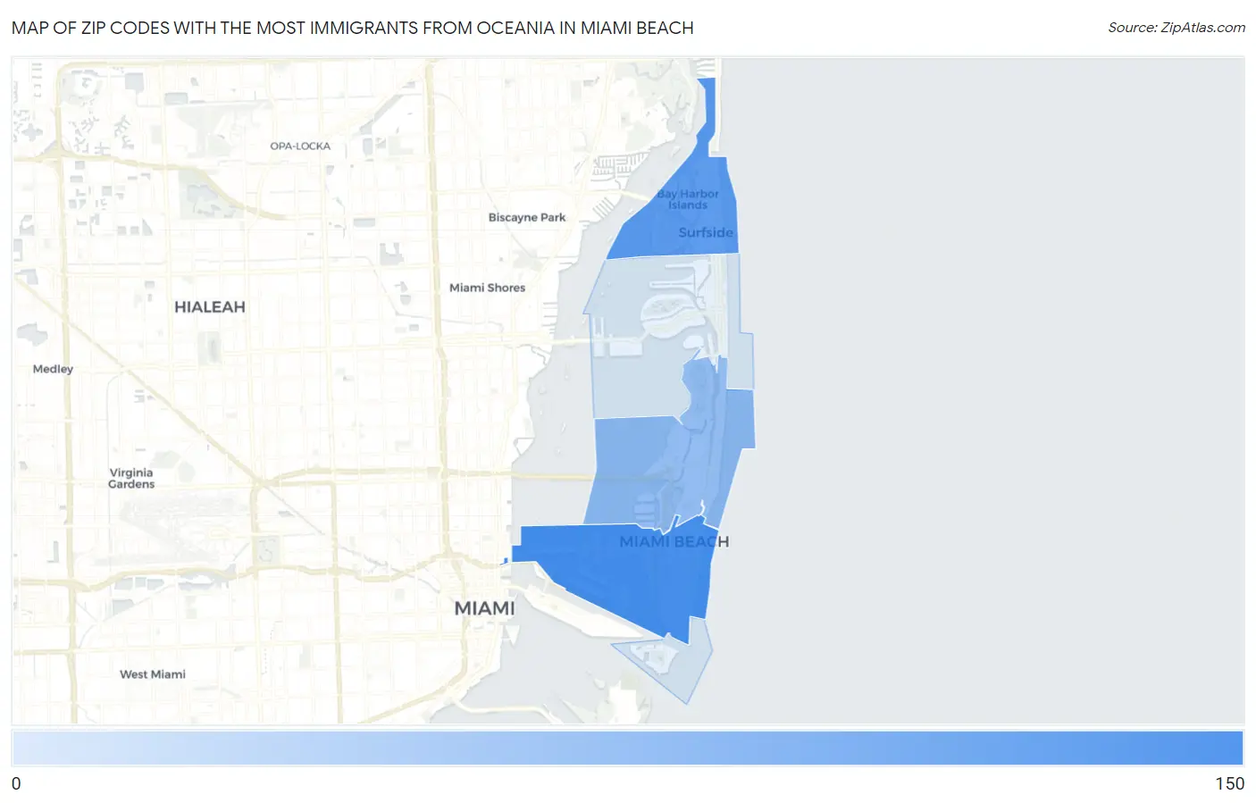 Zip Codes with the Most Immigrants from Oceania in Miami Beach Map
