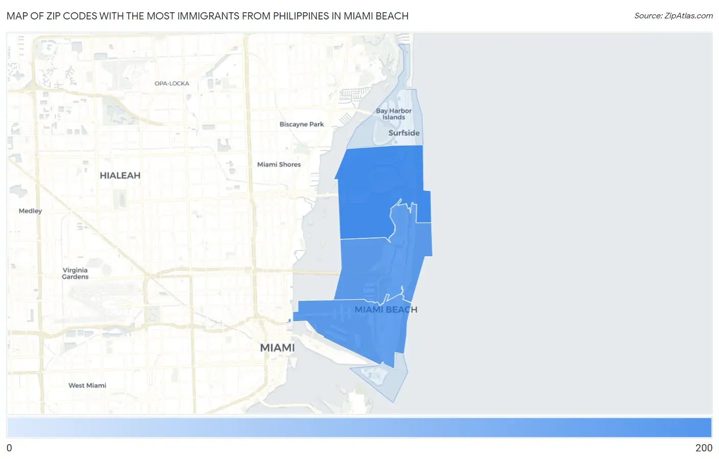 Zip Codes with the Most Immigrants from Philippines in Miami Beach Map