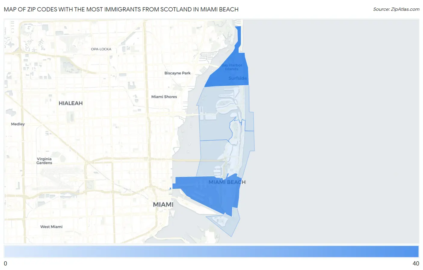Zip Codes with the Most Immigrants from Scotland in Miami Beach Map