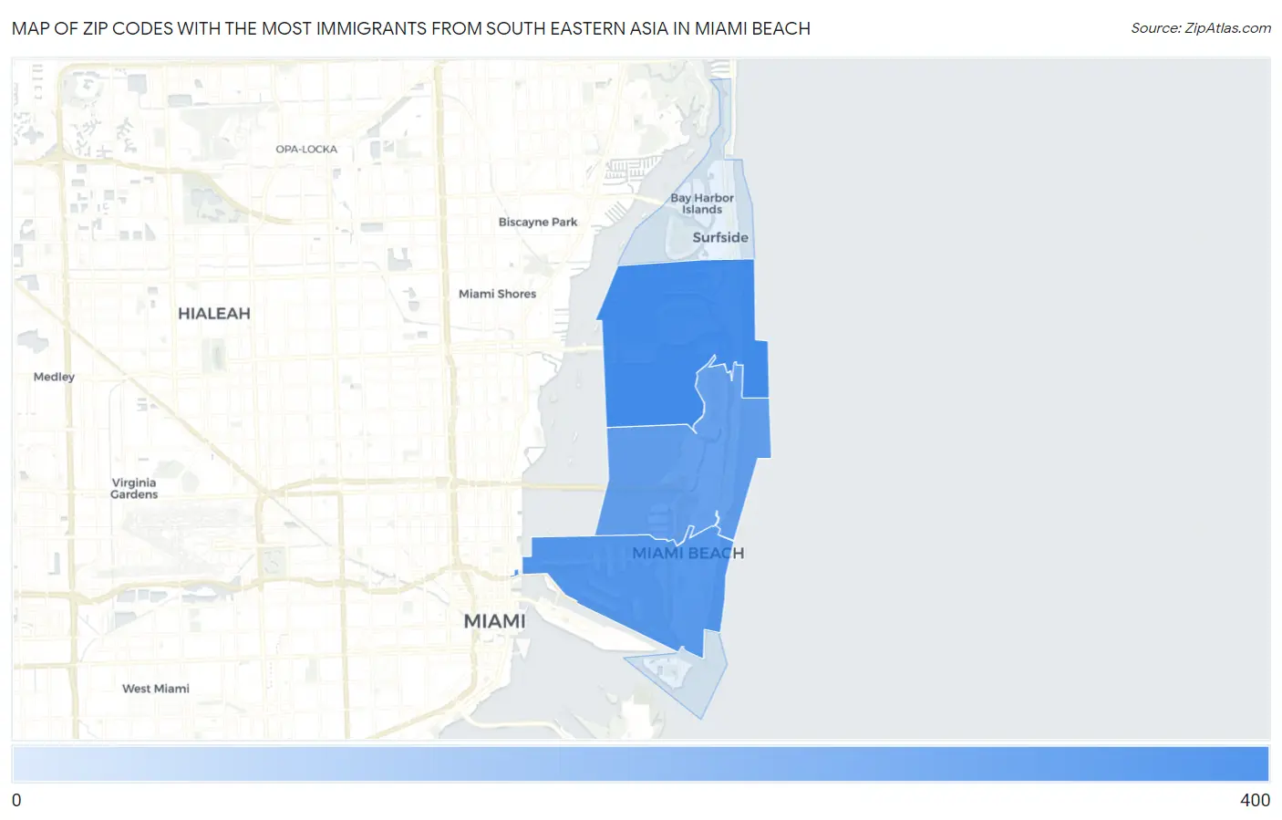 Zip Codes with the Most Immigrants from South Eastern Asia in Miami Beach Map