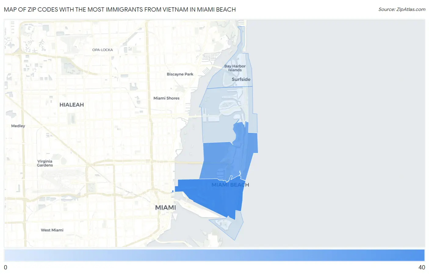 Zip Codes with the Most Immigrants from Vietnam in Miami Beach Map