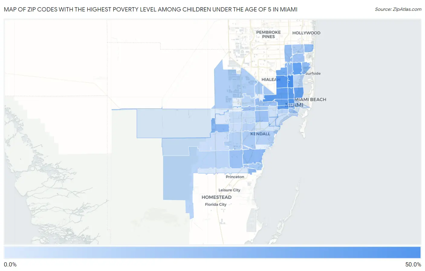 Zip Codes with the Highest Poverty Level Among Children Under the Age of 5 in Miami Map