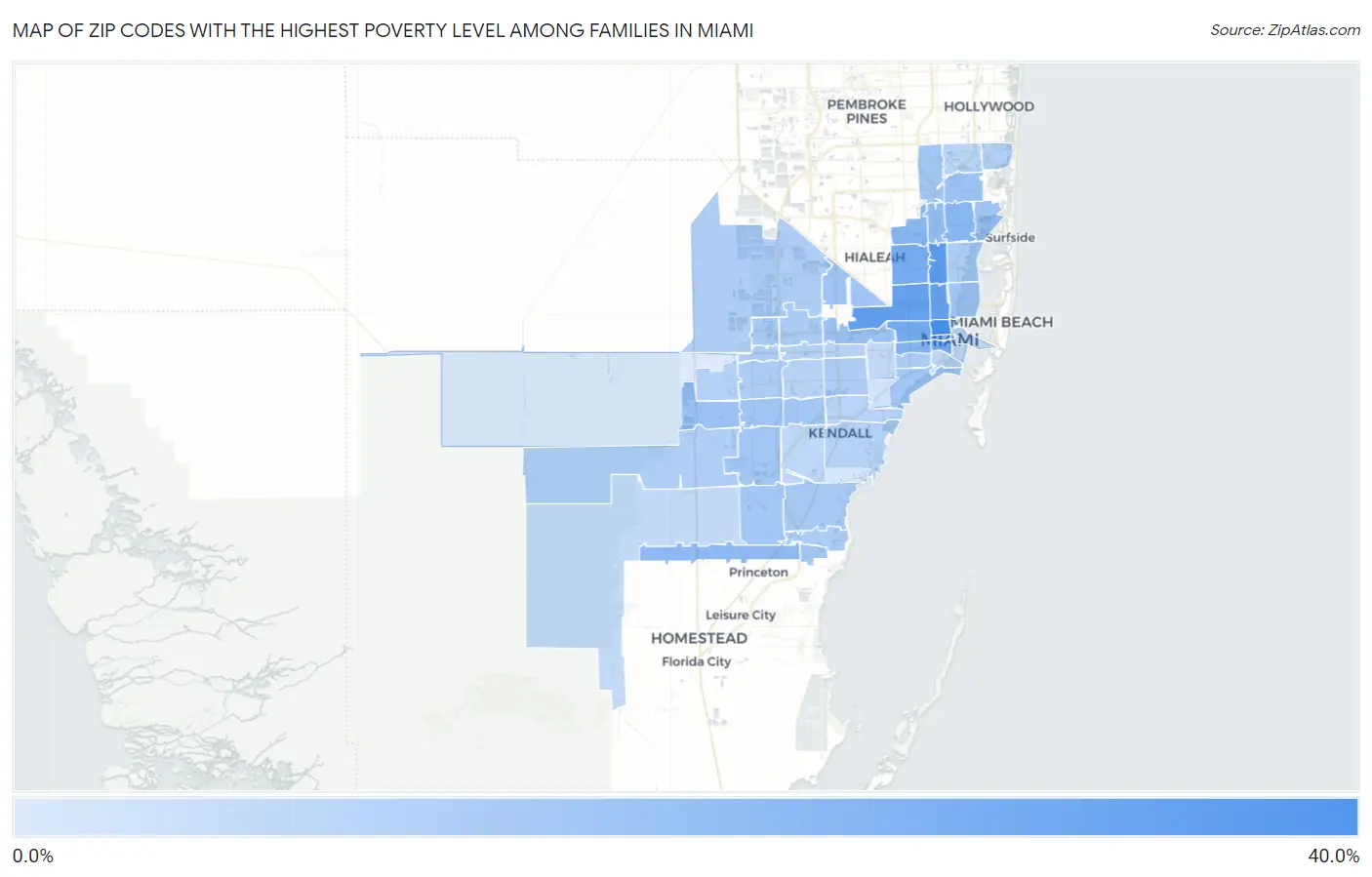 Zip Codes with the Highest Poverty Level Among Families in Miami Map