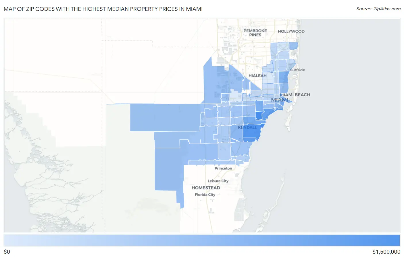 Zip Codes with the Highest Median Property Prices in Miami Map
