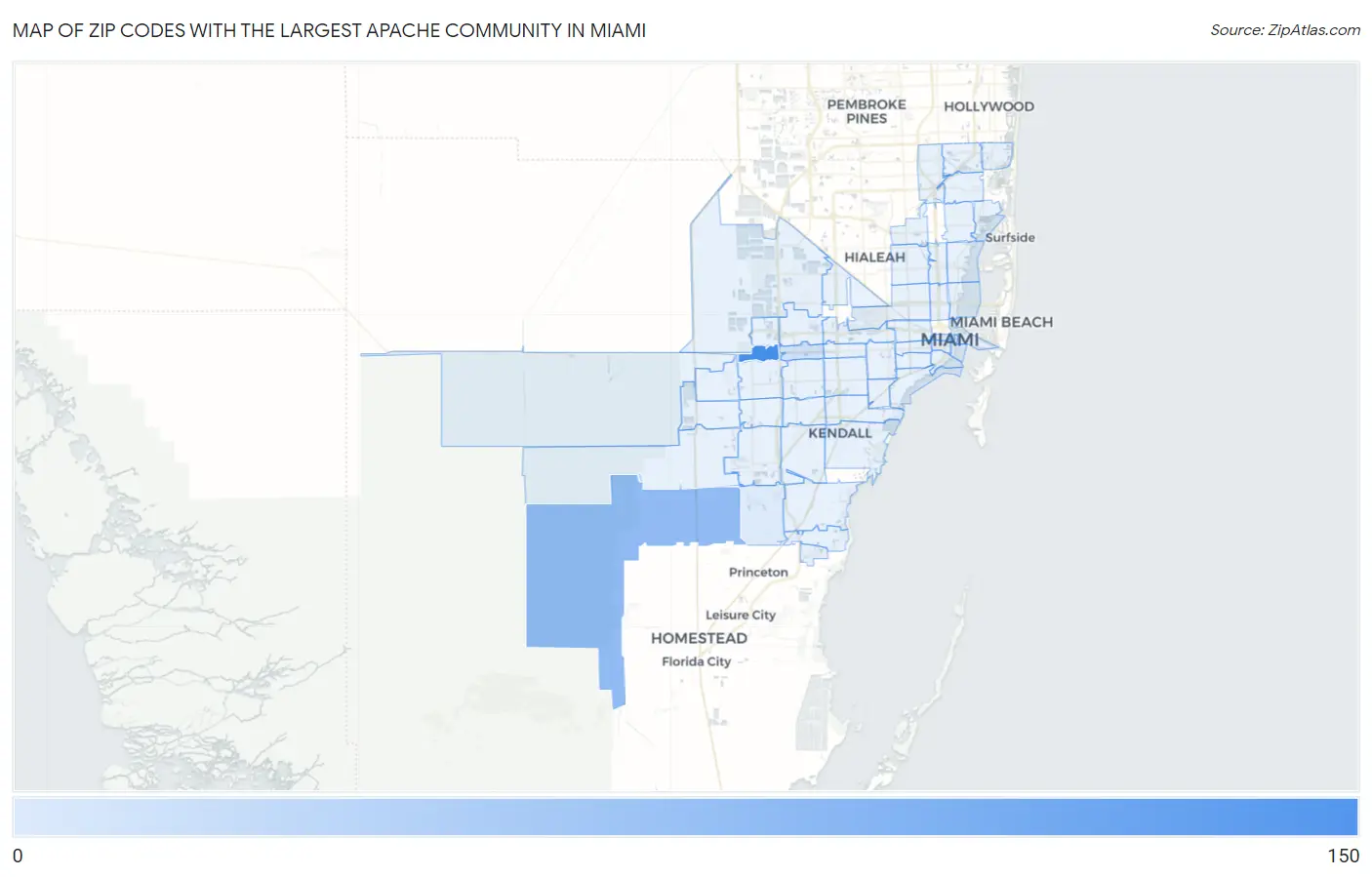 Zip Codes with the Largest Apache Community in Miami Map