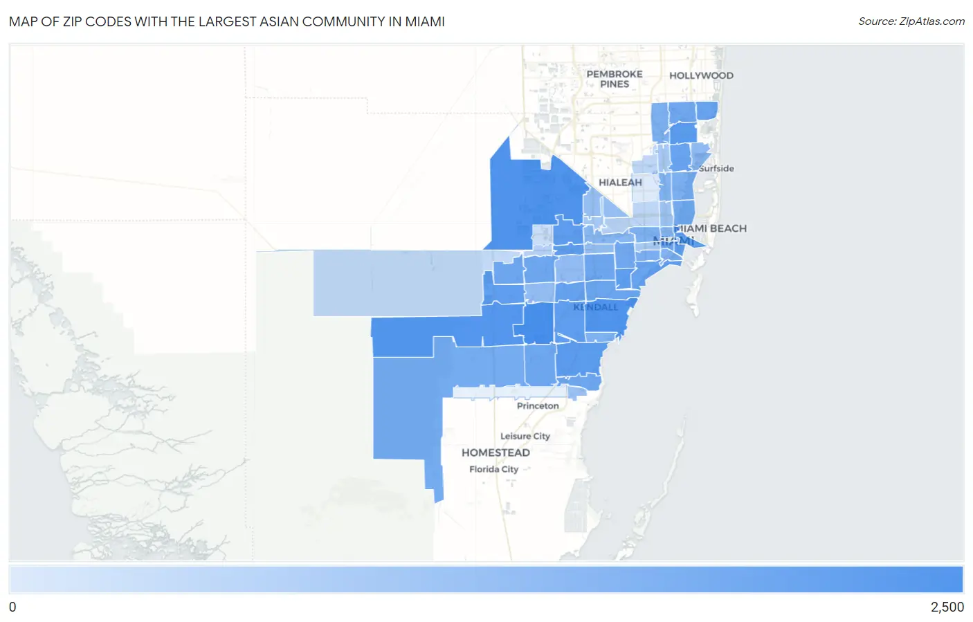 Zip Codes with the Largest Asian Community in Miami Map