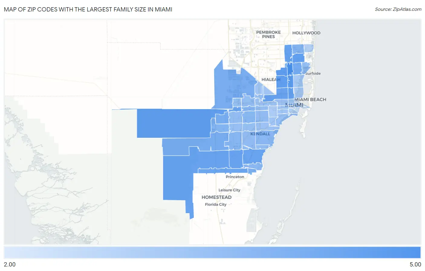 Zip Codes with the Largest Family Size in Miami Map