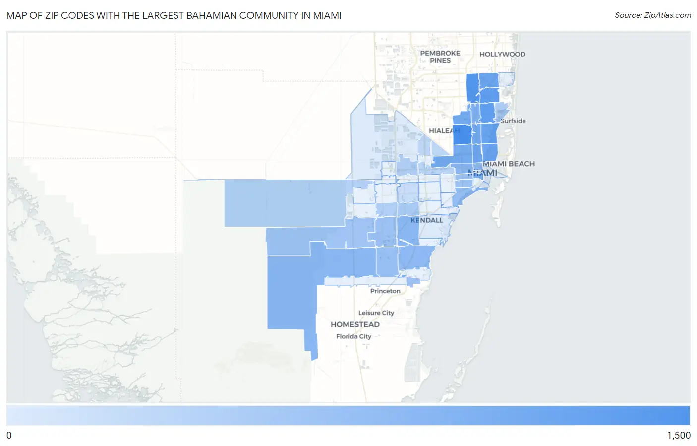 Zip Codes with the Largest Bahamian Community in Miami Map