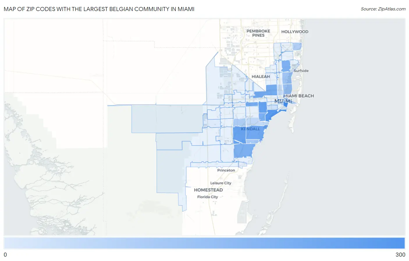Zip Codes with the Largest Belgian Community in Miami Map