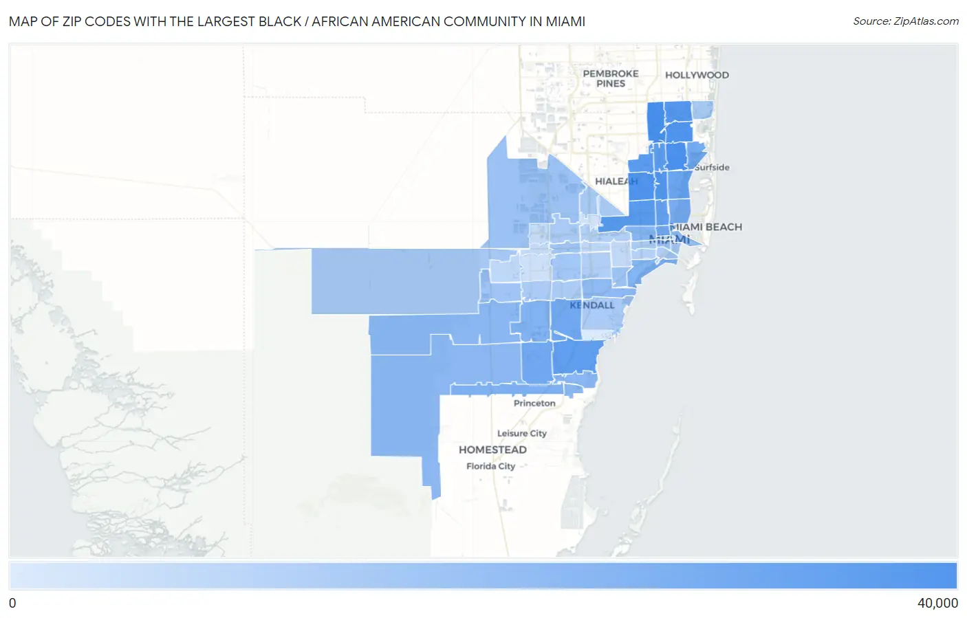 Zip Codes with the Largest Black / African American Community in Miami Map
