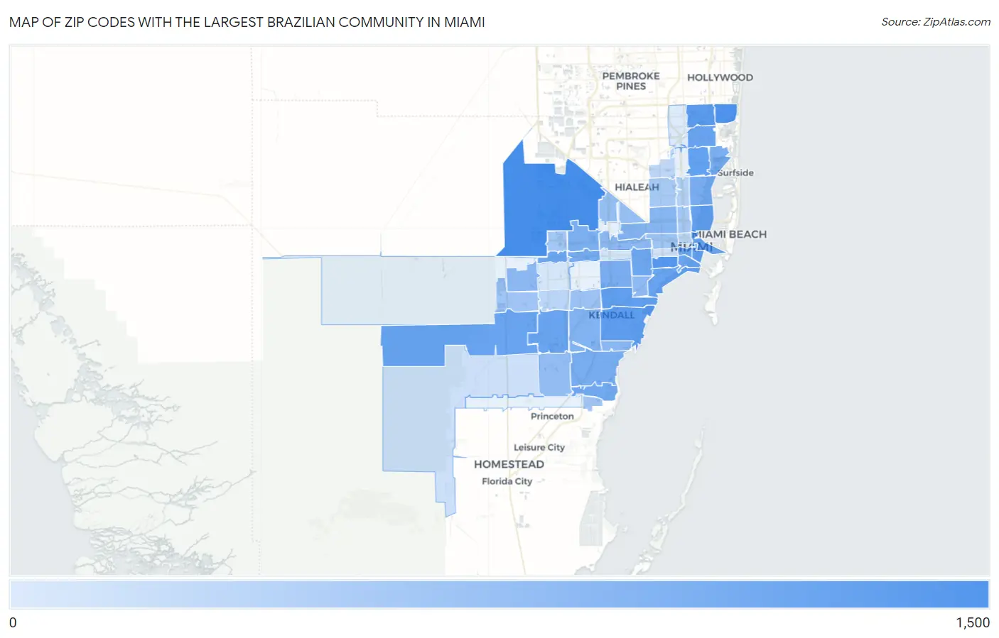 Zip Codes with the Largest Brazilian Community in Miami Map
