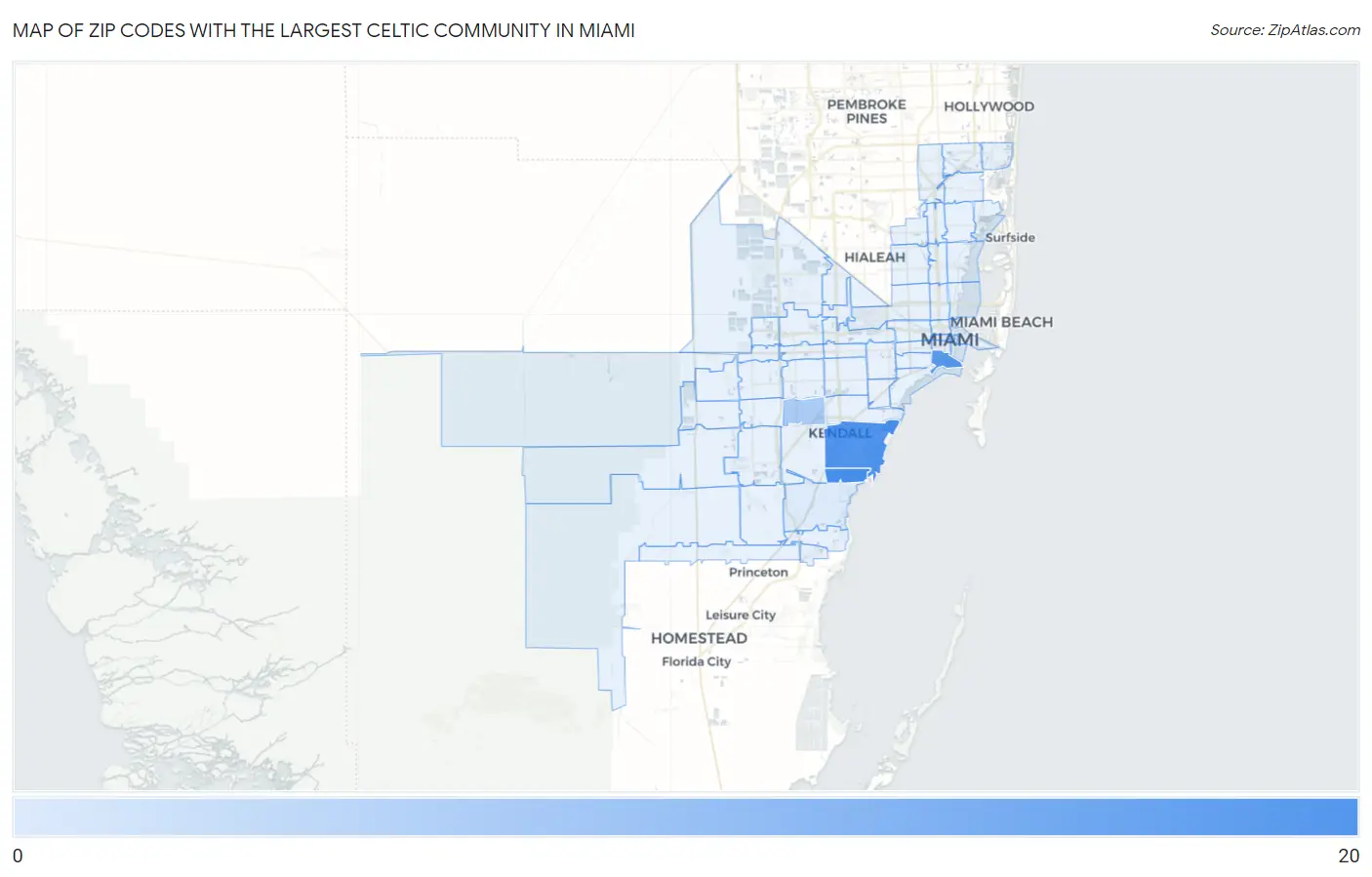 Zip Codes with the Largest Celtic Community in Miami Map