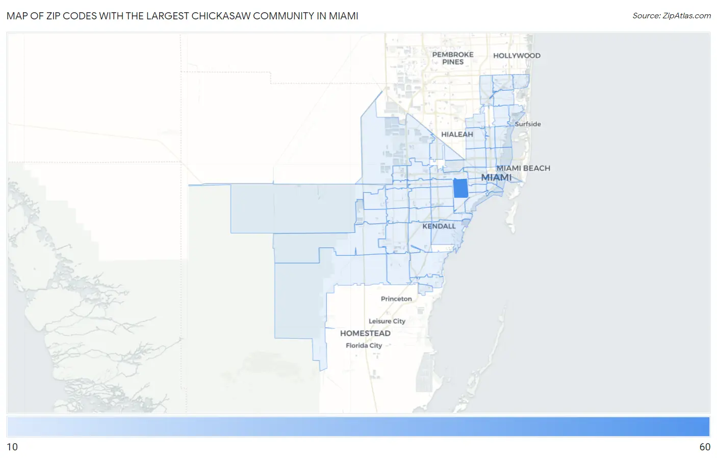 Zip Codes with the Largest Chickasaw Community in Miami Map
