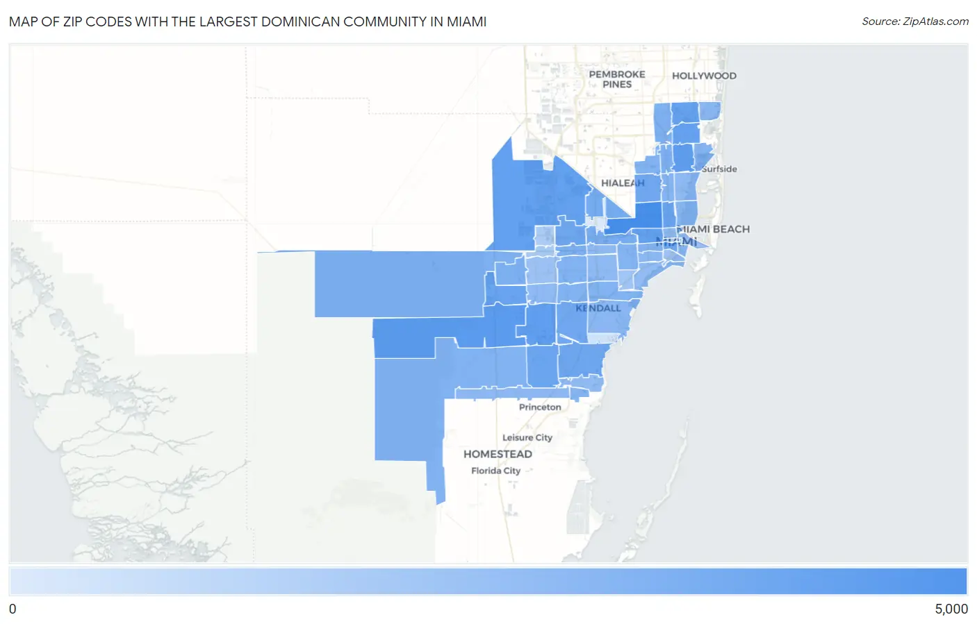 Zip Codes with the Largest Dominican Community in Miami Map