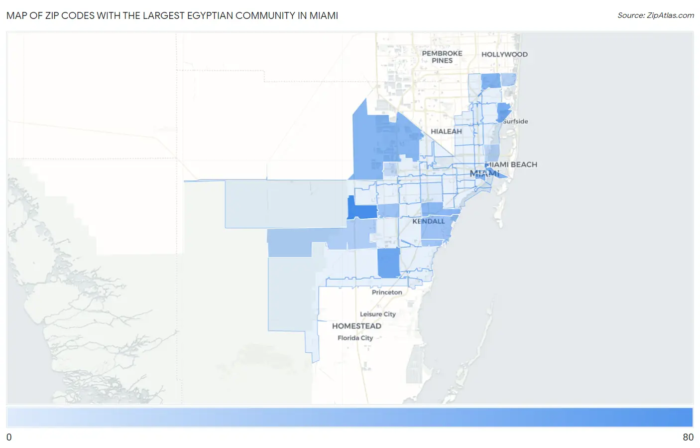 Zip Codes with the Largest Egyptian Community in Miami Map