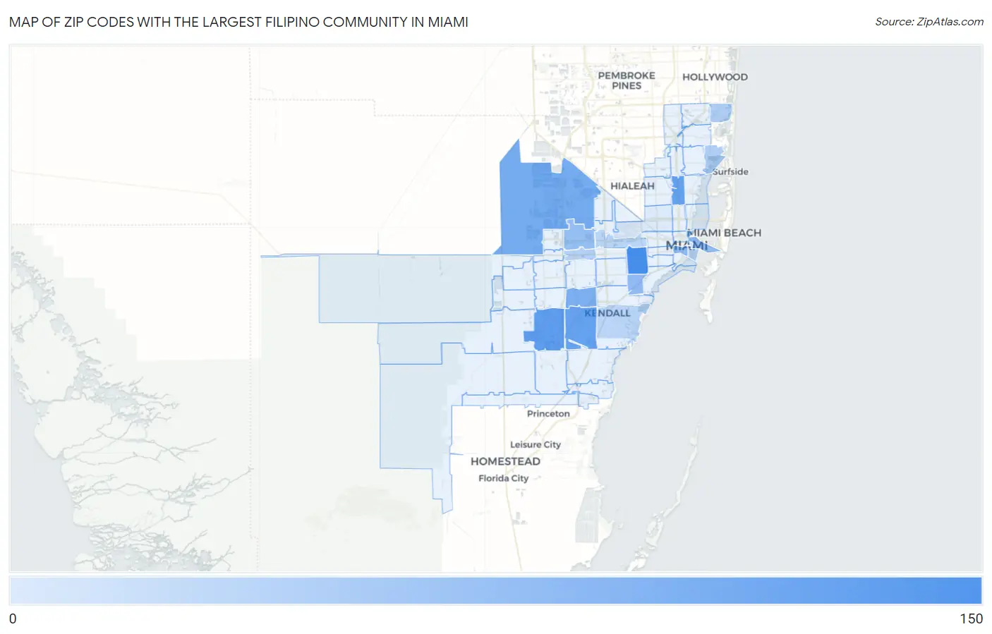 Zip Codes with the Largest Filipino Community in Miami Map