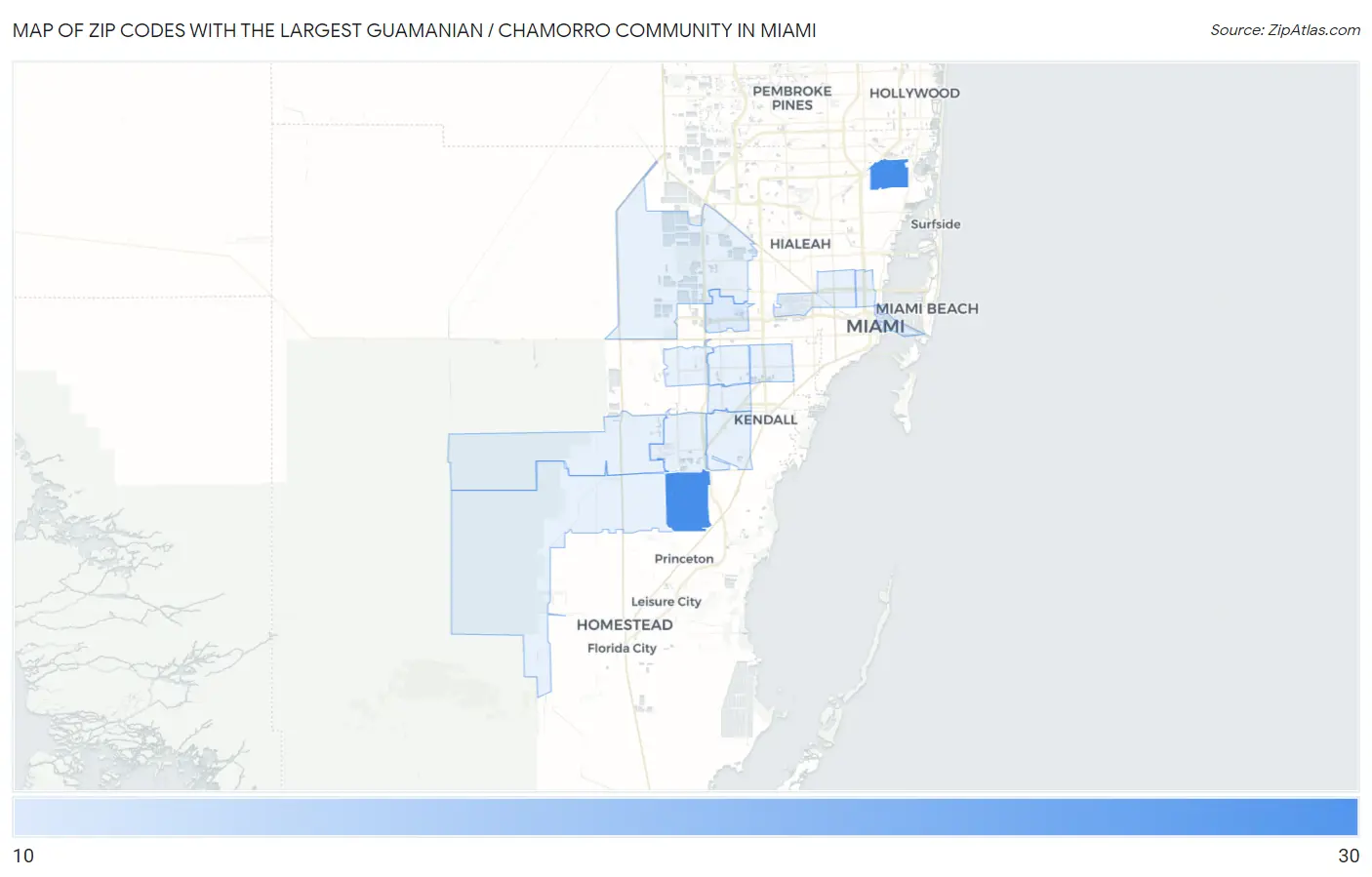 Zip Codes with the Largest Guamanian / Chamorro Community in Miami Map