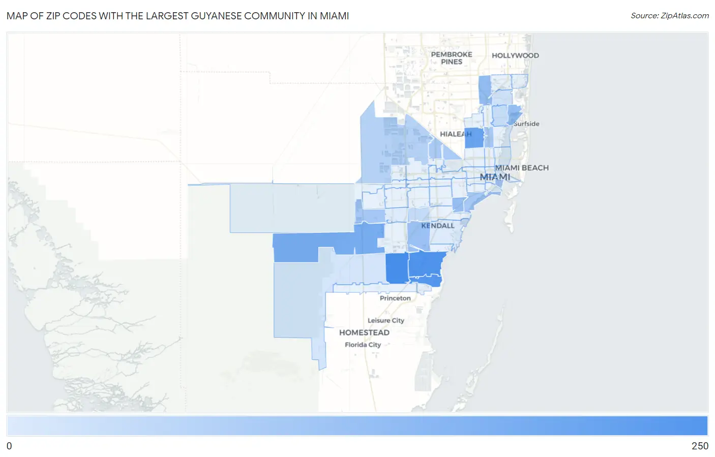 Zip Codes with the Largest Guyanese Community in Miami Map