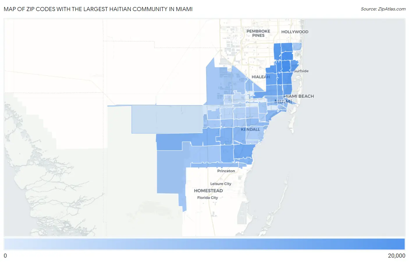 Zip Codes with the Largest Haitian Community in Miami Map