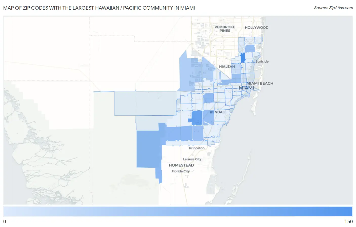 Zip Codes with the Largest Hawaiian / Pacific Community in Miami Map