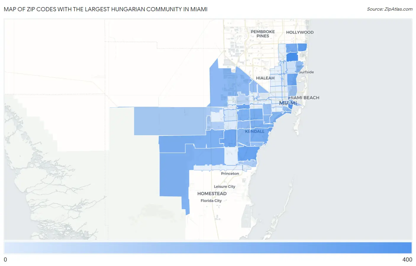 Zip Codes with the Largest Hungarian Community in Miami Map
