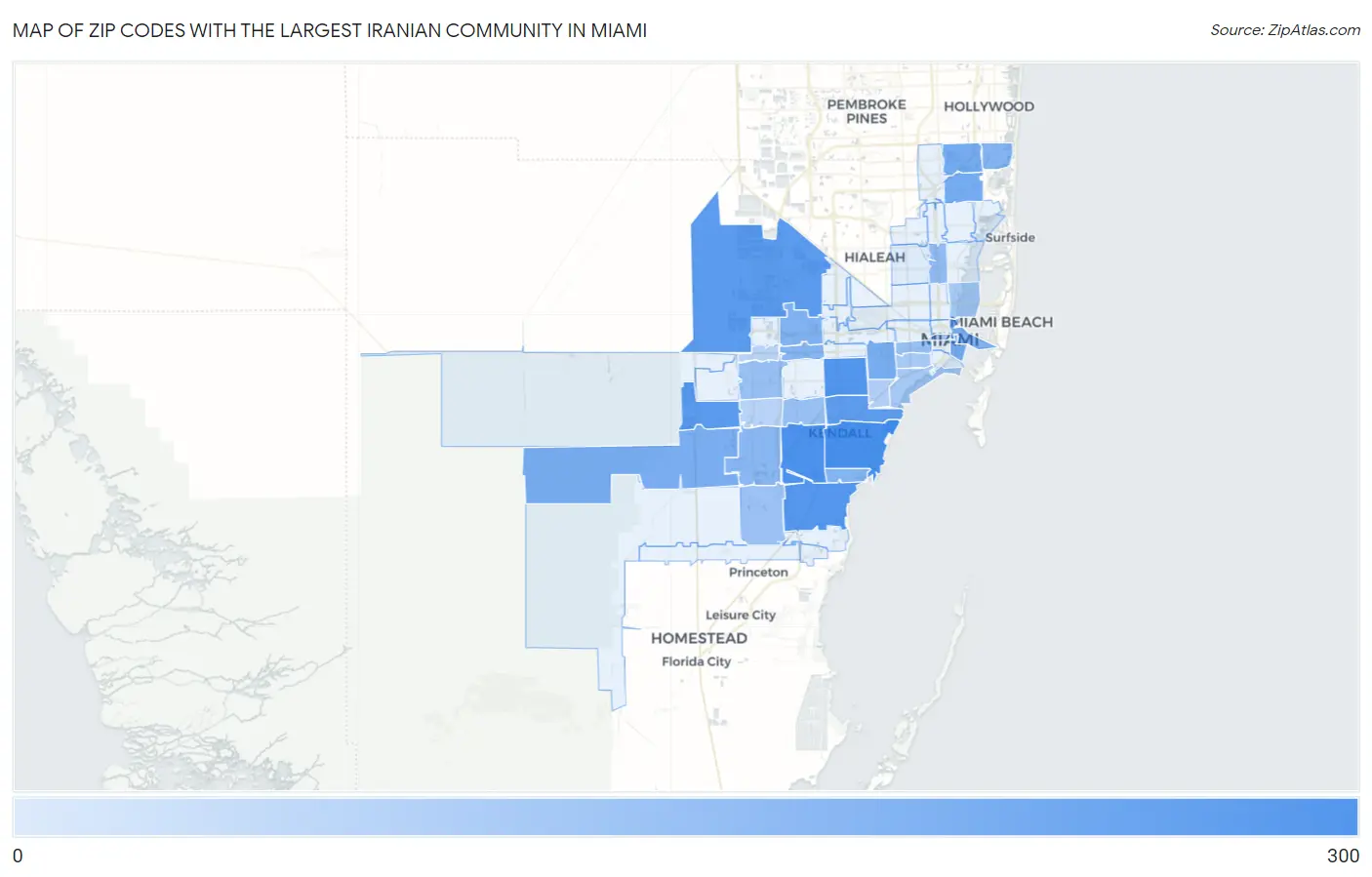 Zip Codes with the Largest Iranian Community in Miami Map