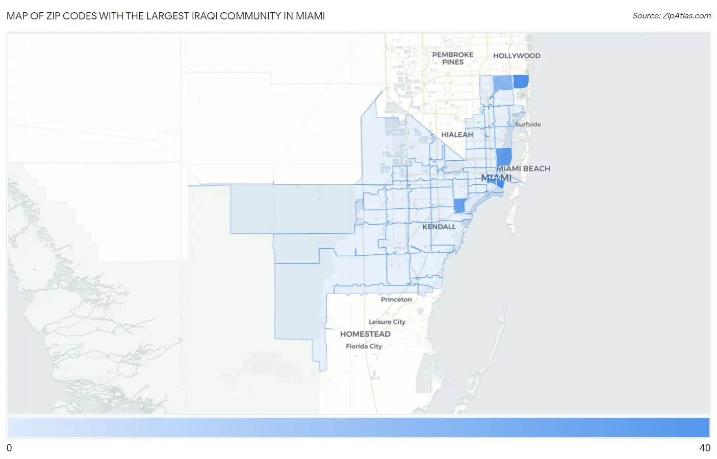 Zip Codes with the Largest Iraqi Community in Miami Map