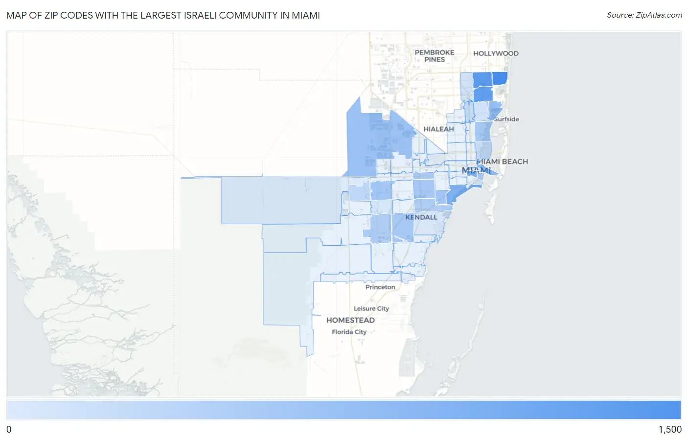 Zip Codes with the Largest Israeli Community in Miami Map