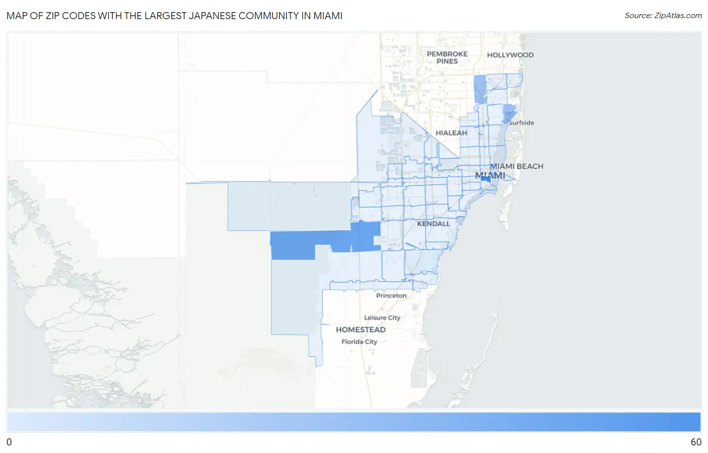 Zip Codes with the Largest Japanese Community in Miami Map