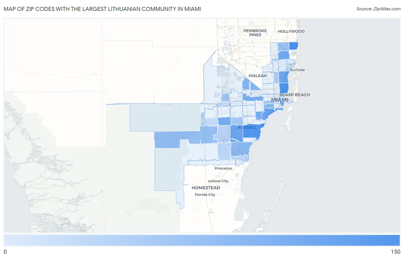 Zip Codes with the Largest Lithuanian Community in Miami Map