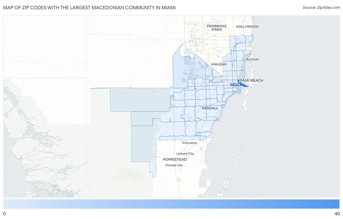 Zip Codes with the Largest Macedonian Community in Miami Map