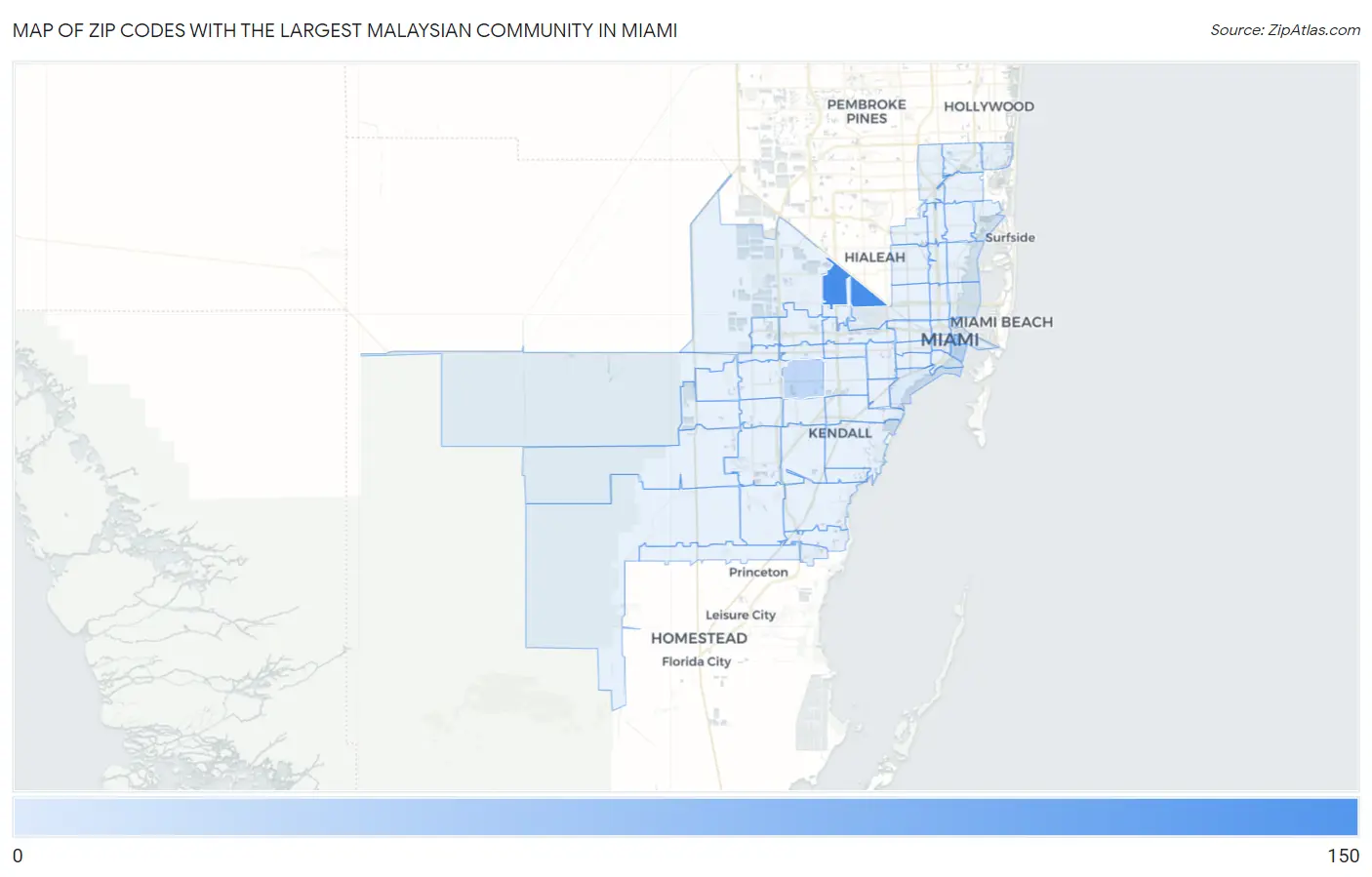 Zip Codes with the Largest Malaysian Community in Miami Map