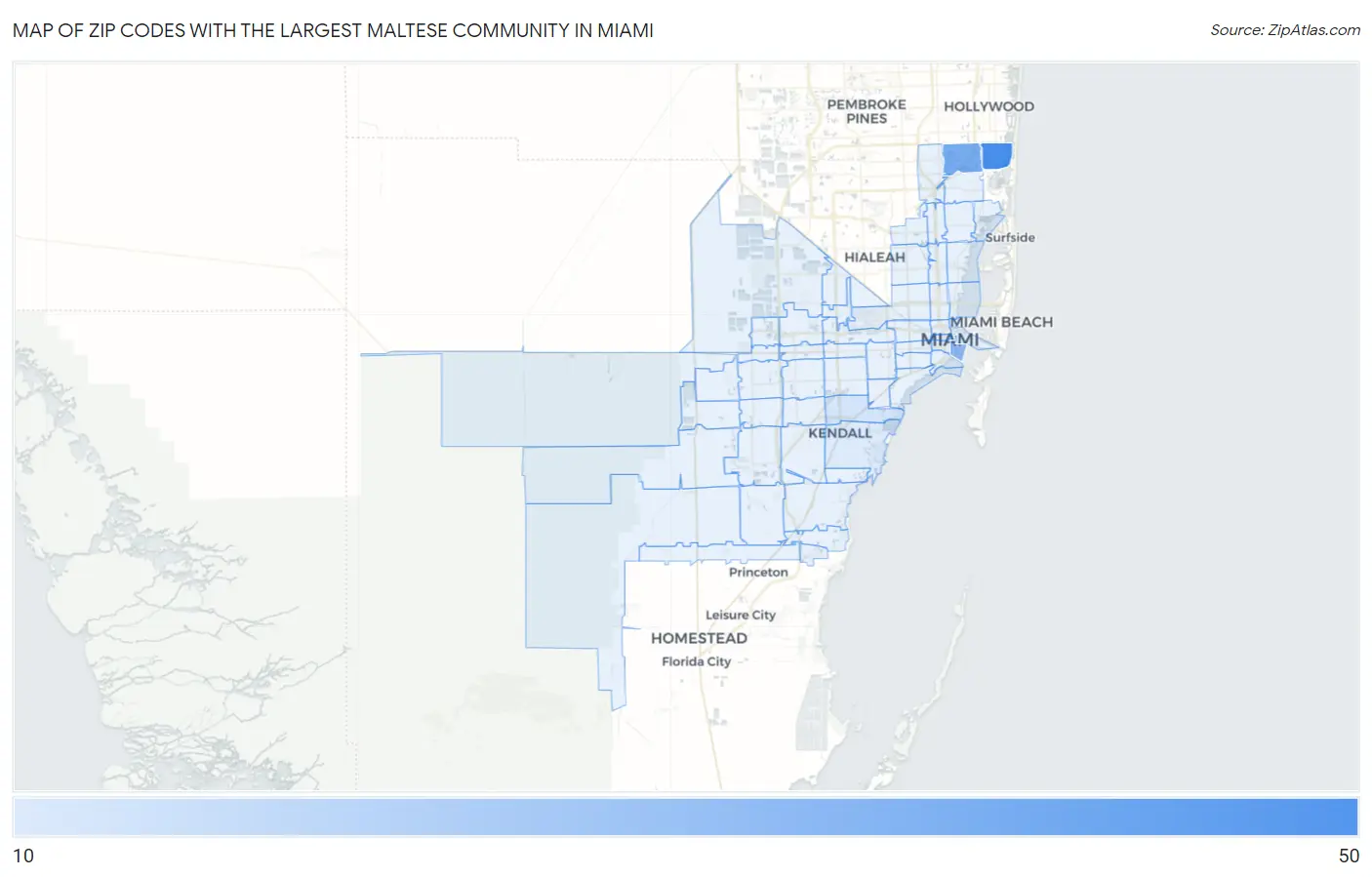 Zip Codes with the Largest Maltese Community in Miami Map