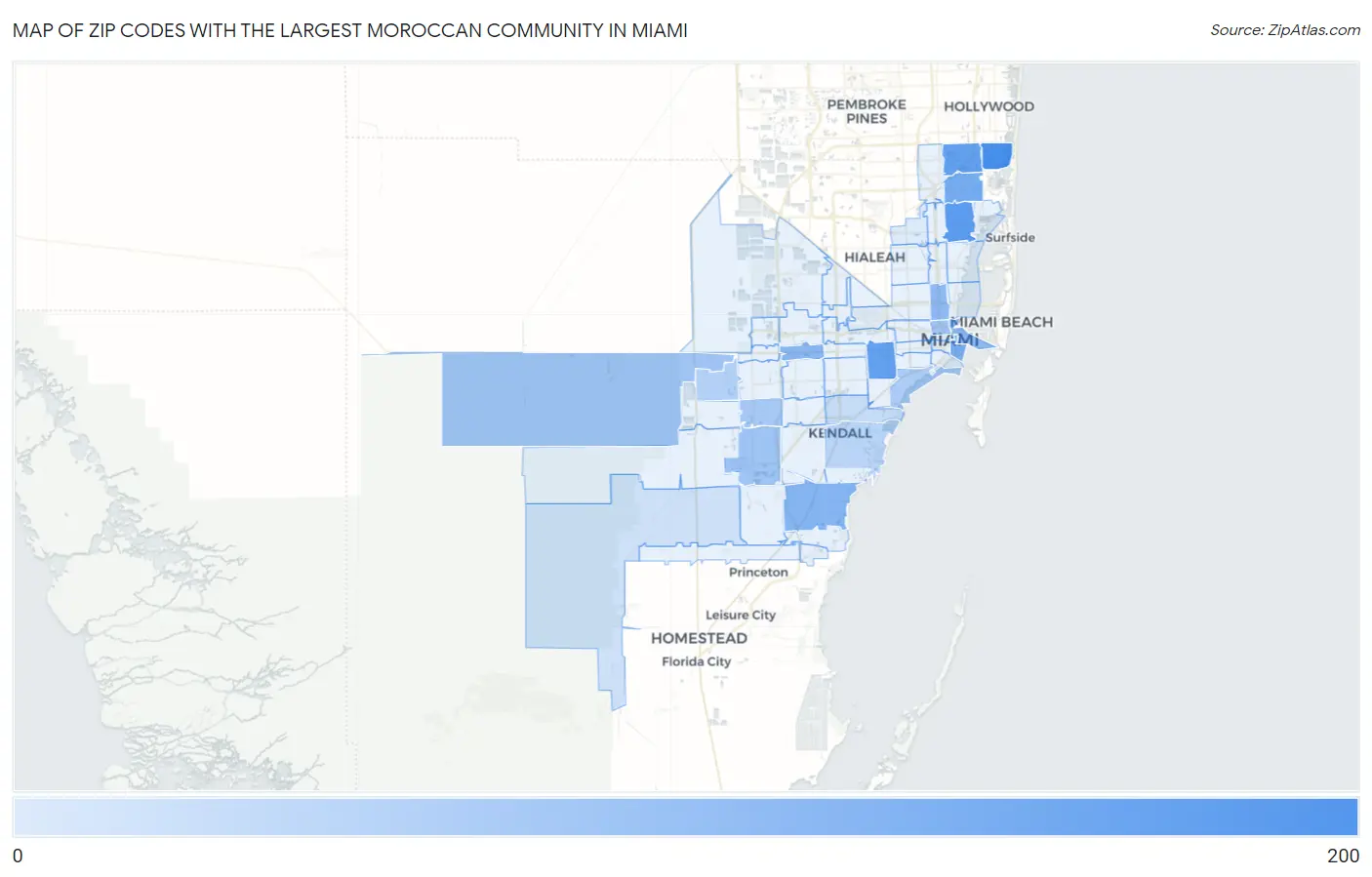 Zip Codes with the Largest Moroccan Community in Miami Map