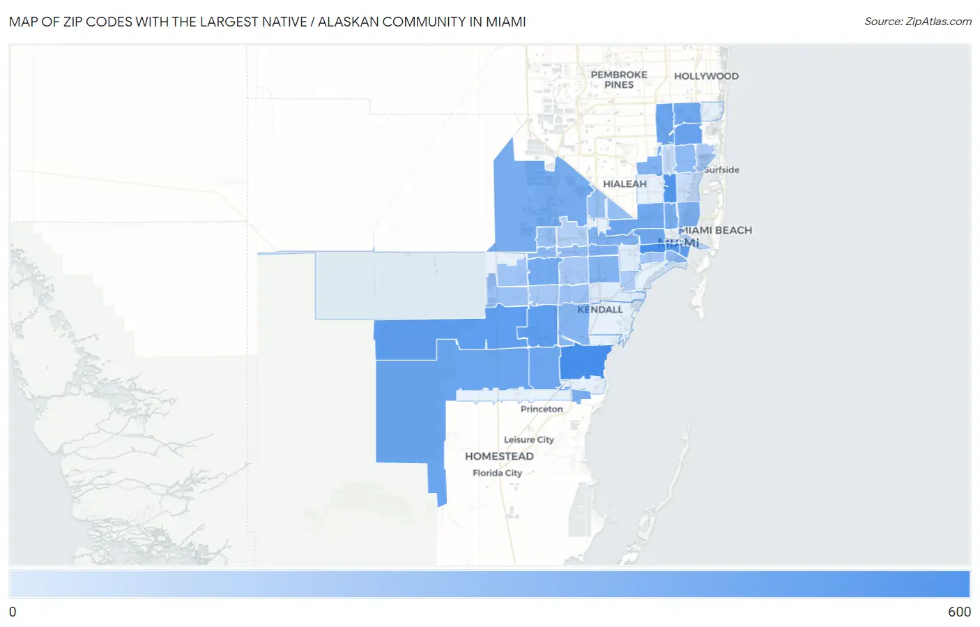 Zip Codes with the Largest Native / Alaskan Community in Miami Map
