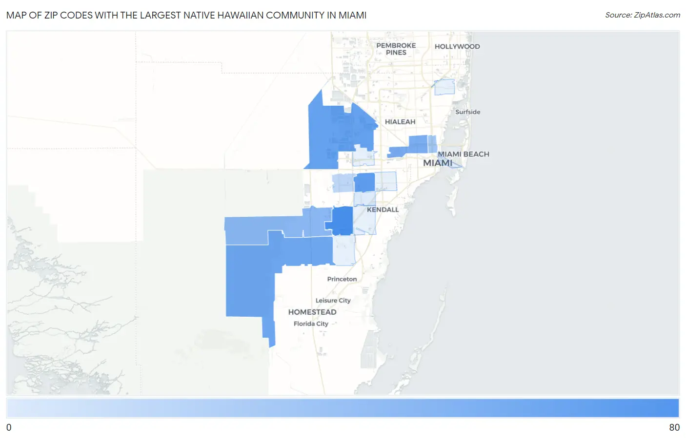 Zip Codes with the Largest Native Hawaiian Community in Miami Map