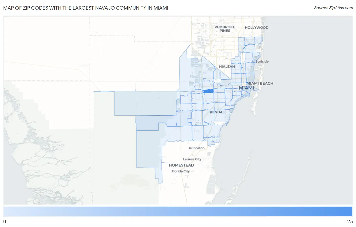 Zip Codes with the Largest Navajo Community in Miami Map