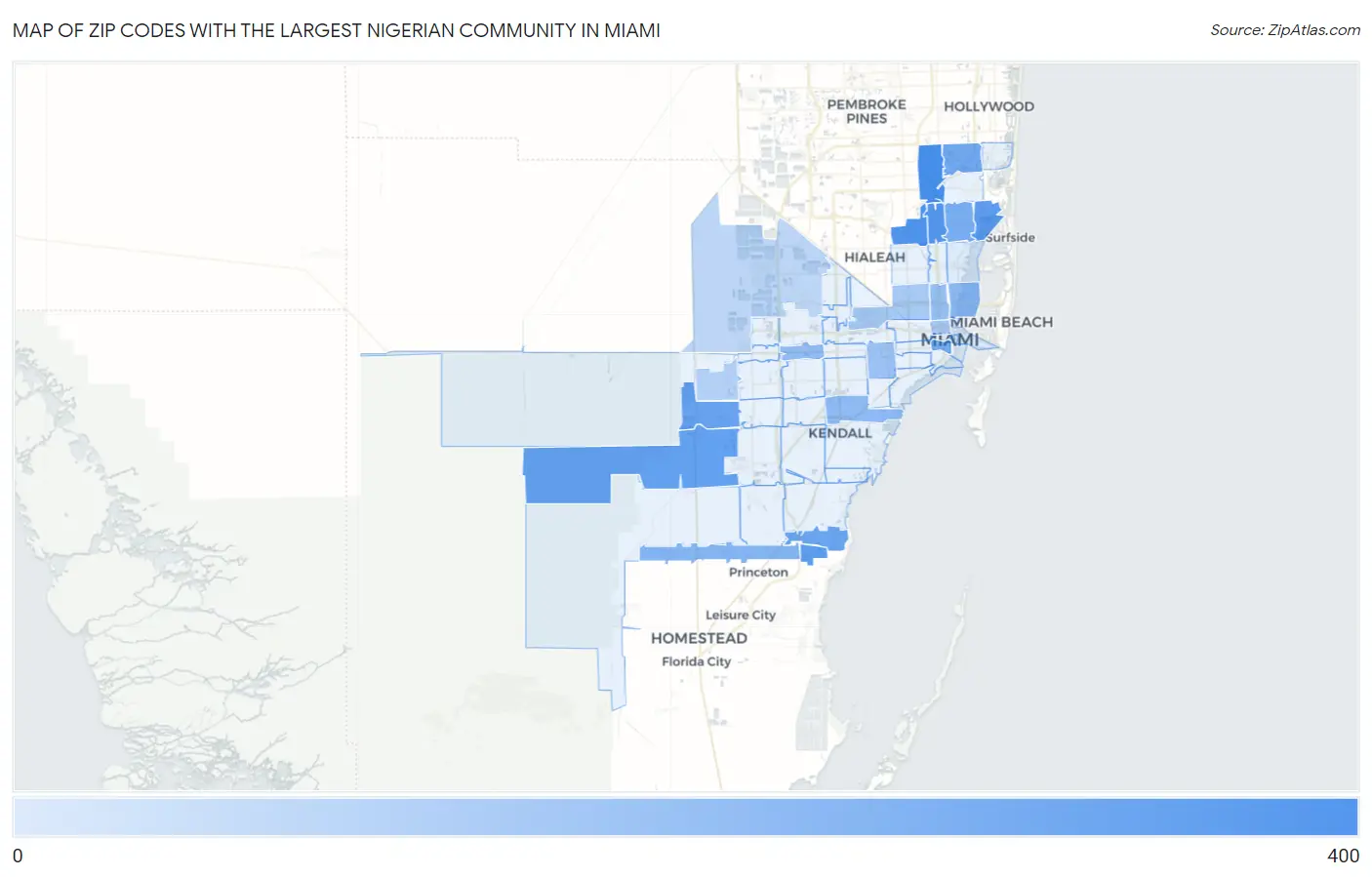 Zip Codes with the Largest Nigerian Community in Miami Map