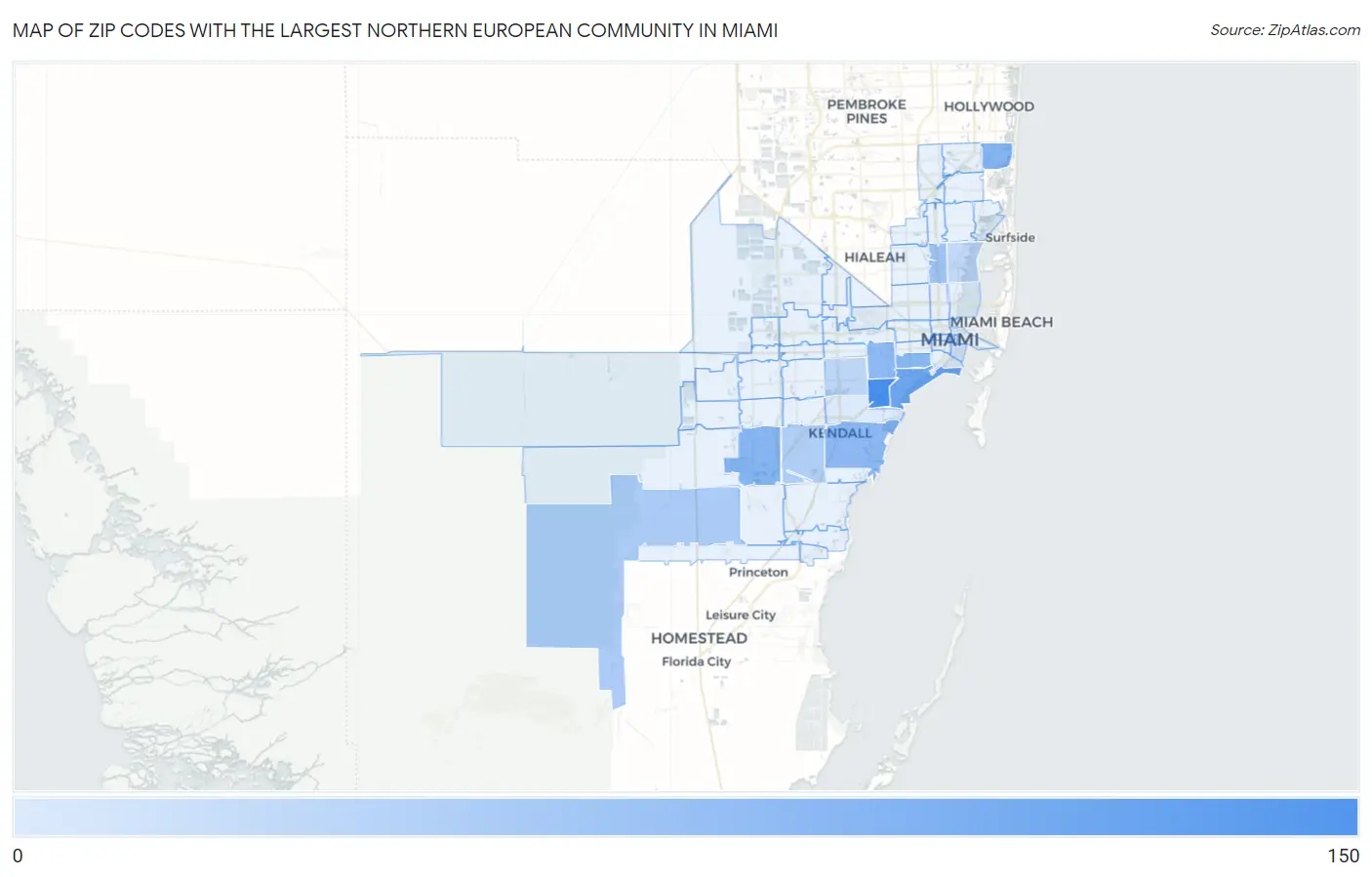 Zip Codes with the Largest Northern European Community in Miami Map