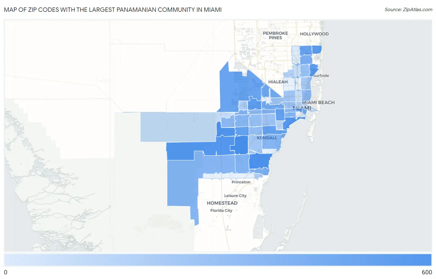 Zip Codes with the Largest Panamanian Community in Miami Map