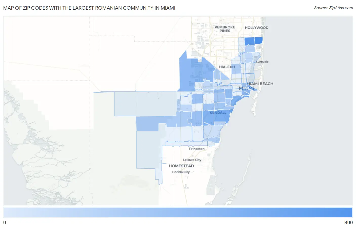 Zip Codes with the Largest Romanian Community in Miami Map